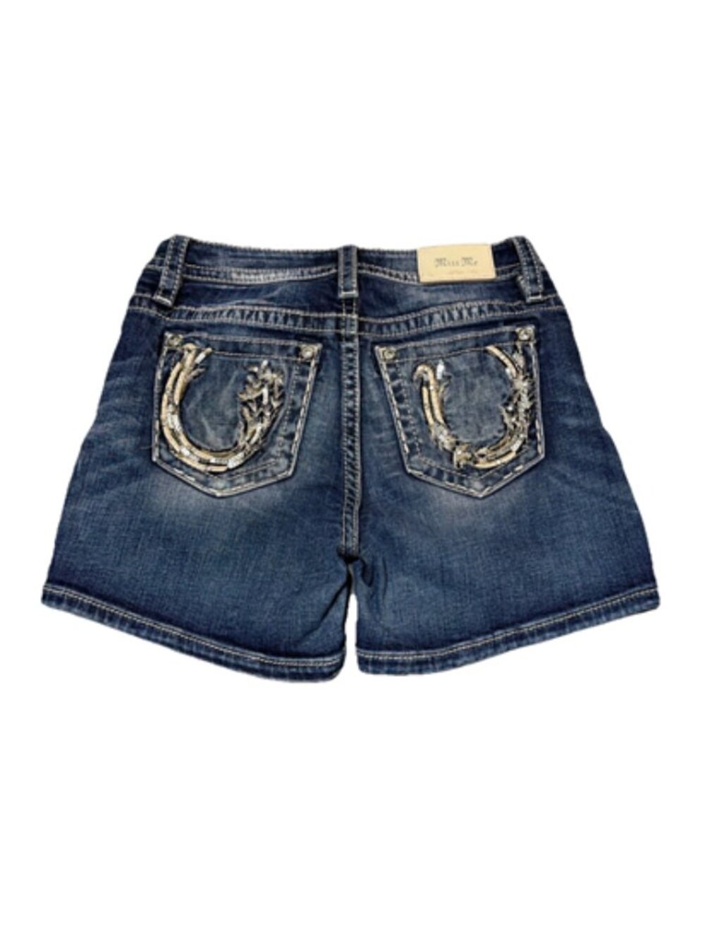 Miss Me Denim Shorts Rhinestone Horseshoe Mid Rise Women's Size 26 Embellished